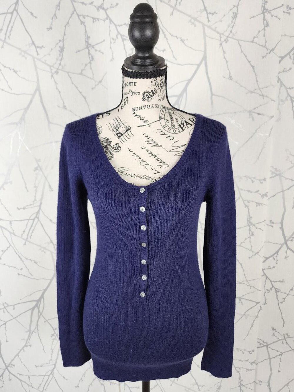 Old Navy 50% Merino Wool Ribbed Knit Round Neck Y2K Henley
